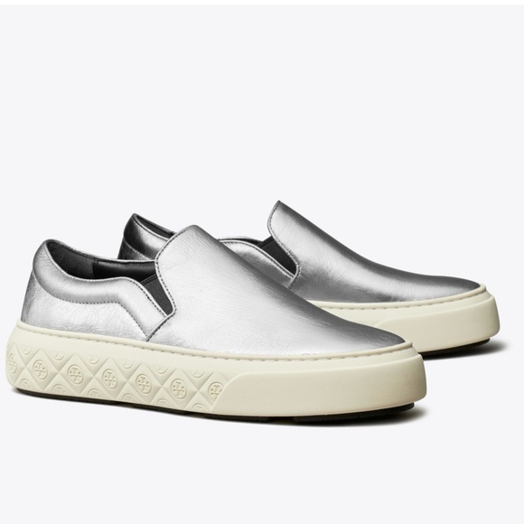 Tory Burch Ladybug Slip on sneaker in metallic silver leather NWT - Picture 1 of 16